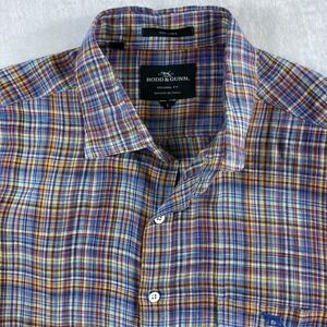 Rodd & Gunn Button Up Shirt Men's Sz‎ L Plaid 100% Linen Short Sleeve Resort